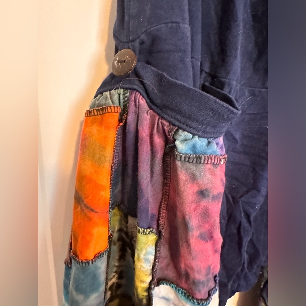 Tie Dye Patchwork Cotton Women Harem Pants in Navy - Picture 6 of 9